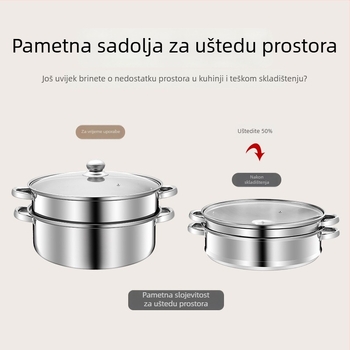 Parni lonac od nehrđajućeg čelika 400 serije, 4 razine, stakleni poklopac, s jednim dnom