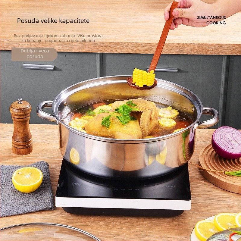 Parni lonac od nehrđajućeg čelika 400 serije, 4 razine, stakleni poklopac, s jednim dnom