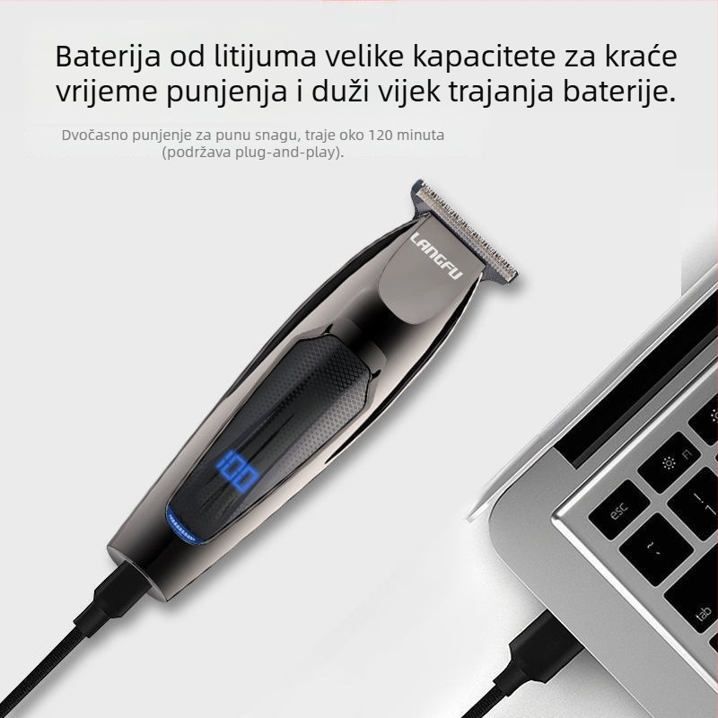 Električni aparat za šišanje kose s dvostrukim napajanjem (punjenje/struja), motor bez četkica, oštrice od titanijeve legure