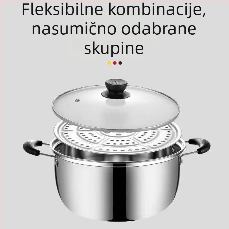 HX-022 Lonac za paru od nehrđajućeg čelika 201, jednoslojno dno, stakleni poklopac, pogodan za plin i indukciju
