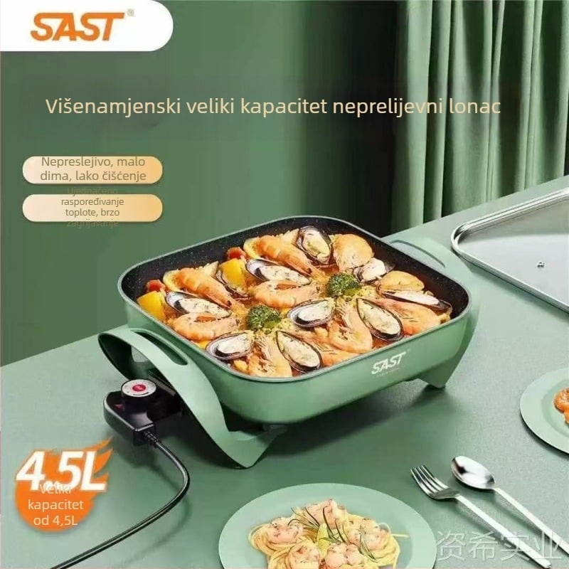 Električni lonac s više funkcija, kapacitet 4–5 L, unutarnji lonac od legure, snaga 1200–1500 W, upravljanje mikroprocesorom, pogodan za 3–4 osobe