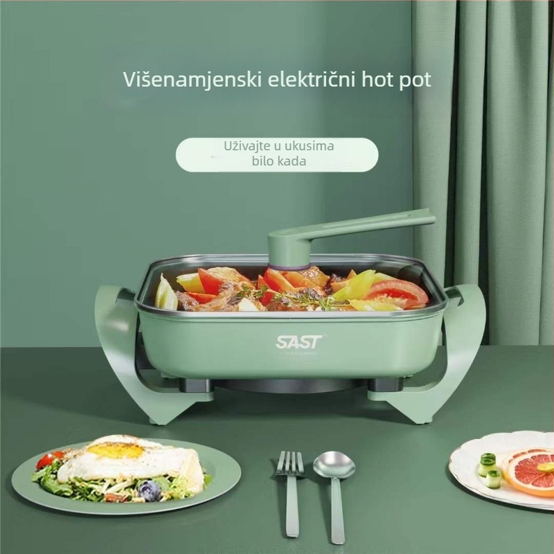 Električni lonac s više funkcija, kapacitet 4–5 L, unutarnji lonac od legure, snaga 1200–1500 W, upravljanje mikroprocesorom, pogodan za 3–4 osobe