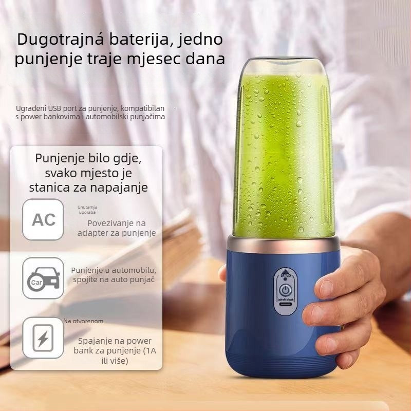Prijenosni, punjivi sokić za čašu — 18001–20000 rpm, 5+ oštrica, 400 ml kapacitet, ugrađena baterija