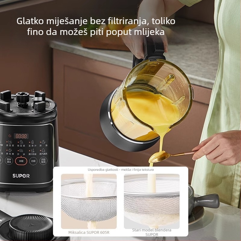 Supor blender visoke brzine s tehnologijom lomljenja zidova, kapacitet 1,2 L, dodirni zaslon, 3D ujednačeno zagrijavanje, izolacija, ručno pranje nije potrebno