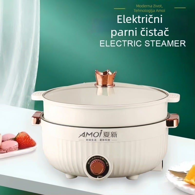 Električni kuhalni lonac – više funkcija: para, kuhanje, dinstanje, prženje; dvostruki dizajn; unutarnji spremnik s protivprijanjivim premazom; snaga ≤800W; pogodan za 2–3 porcije; mehanička kontrola