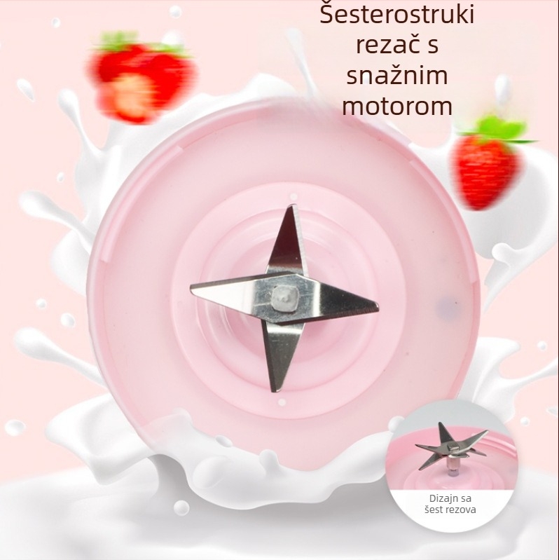Prijenosni blender s USB punjenjem, kapacitet 400 ml, brzina 10000–19999 okr/min, dvostruke oštrice, upravljanje gumbima, USB kabel za punjenje uključen