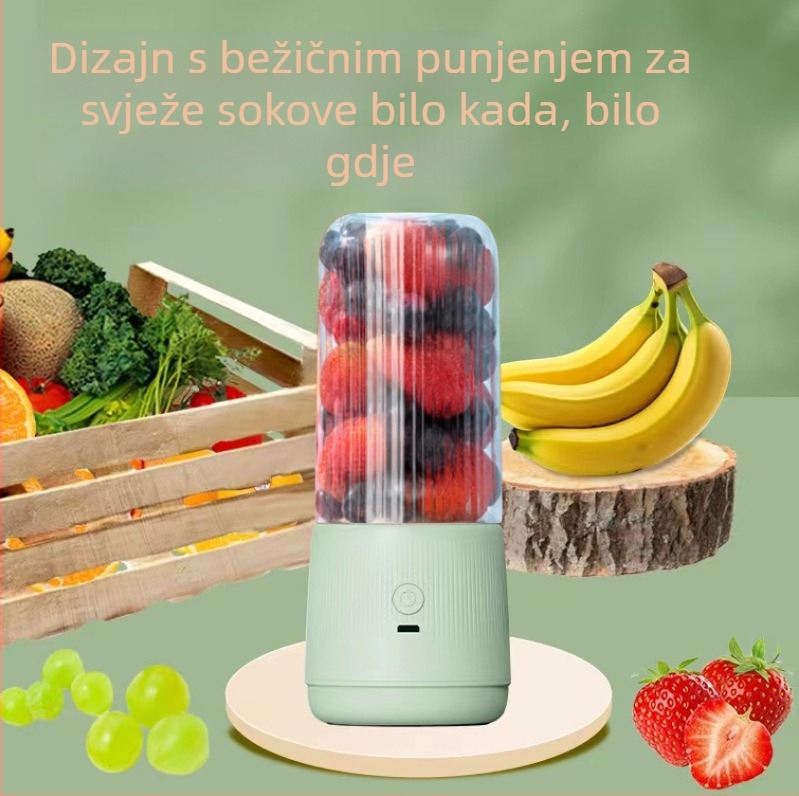 Prijenosni blender s USB punjenjem, kapacitet 400 ml, brzina 10000–19999 okr/min, dvostruke oštrice, upravljanje gumbima, USB kabel za punjenje uključen