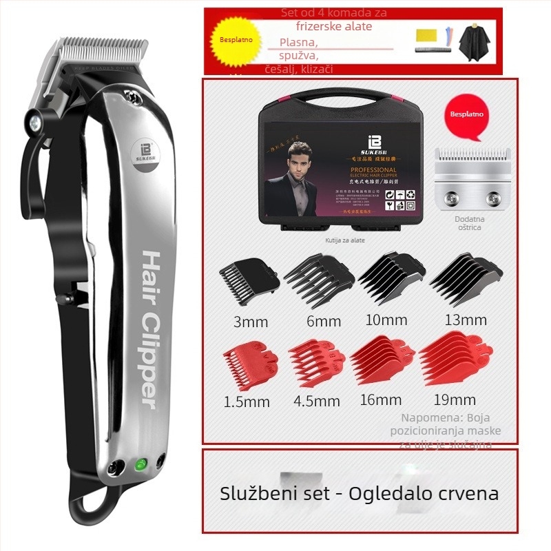 Suko TS-05 Električna mašinica za šišanje kose – Dvostruki način napajanja (punjenje/napajanje), Keramička glava za rezanje, Uklonjiva i periva glava, 12W