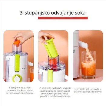 Centrifugalni sokovnik s 12 redova noževa, 230W, 220V, unutarnji spremnik od nehrđajućeg čelika, kućište prehrambene kvalitete, kružni otvor za dosip, spremnik za pulpu 0,5–1 L, maksimalan izlaz soka 600 ml po ciklusu