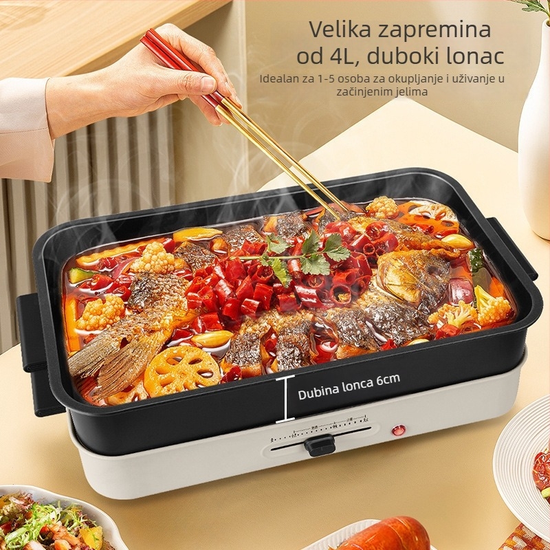 Višenamjenski lonac za kuhanje s grillom i odvojivim vrućim loncem, 1201–1500 W, kapacitet 4–5 L, kućište od lijevanog željeza