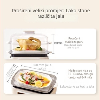 Električni parni kuhalo s unutarnjim posudom od titanijevog legura, odvojiv i periv, kapacitet preko 10 L, sustav parenja s više od 3 razine, zagrijava se za manje od 4 minute