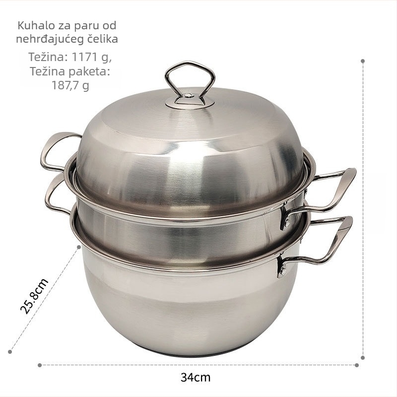Trojeročni parni lonac od nehrđajućeg čelika 201, dubina 28,2 cm, pogodan za običan štednjak