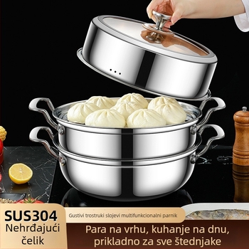 304 nehrđajući čelik, posuda za paru i juhe, dvostruka konstrukcija s dvostrukim dnom, dubina 8–9 cm, kompatibilna sa svim štednjacima