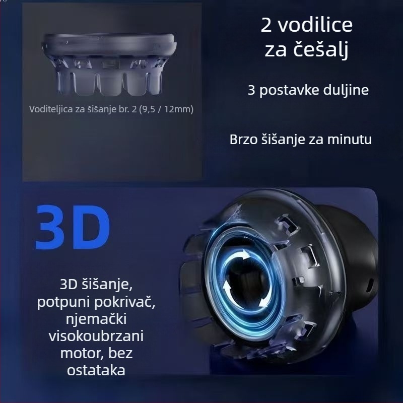 Električni uređaj za šišanje kose s motorom bez četkica, keramičke oštrice, punjiv, ugrađena baterija, niska buka