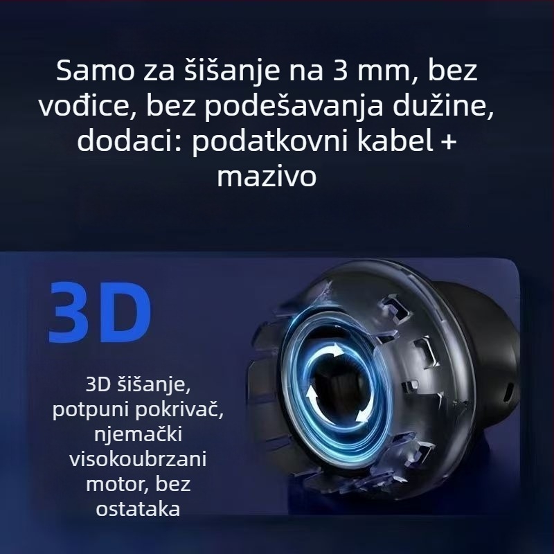 Električni uređaj za šišanje kose s motorom bez četkica, keramičke oštrice, punjiv, ugrađena baterija, niska buka