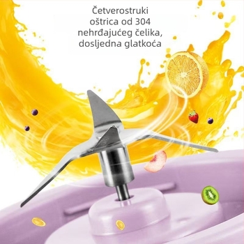 Prijenosni električni cijeđivač za kućnu upotrebu, brzina 18001–20000 rpm, četiri oštrice, unutarnji spremnik od PC prehrambene plastike, ugrađena baterija