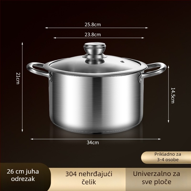 Parni lonac od 304 nehrđajućeg čelika, dvije etaže, debelo dno, stakleni poklopac, kompatibilan s indukcijskim štednjakom