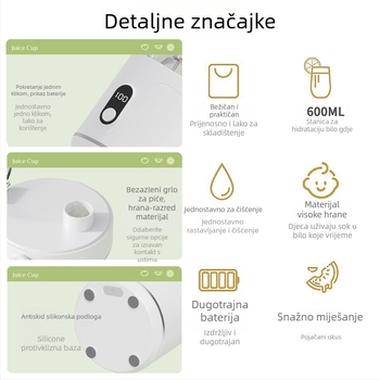 Prijenosni sokovnik za voće – punjiv baterijom, potpuno automatski, 12 oštrica, kapacitet 400 ml, snaga 200 W