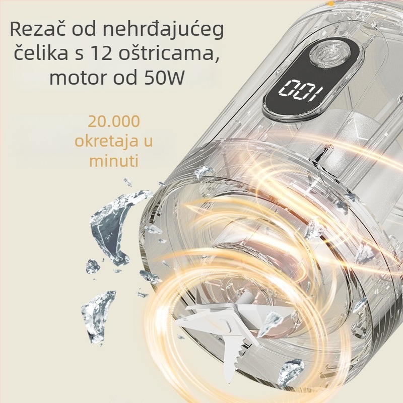 Prijenosni sokovnik za voće – punjiv baterijom, potpuno automatski, 12 oštrica, kapacitet 400 ml, snaga 200 W