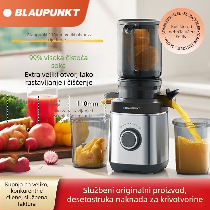 Sapphire kućni sokovnik — ABS kućište, do 200 W, maksimalni prinos soka 401–600 ml, maksimalna brzina 12 000 rpm, posuda za pulpu do 500 ml