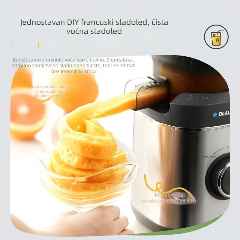 Sapphire kućni sokovnik — ABS kućište, do 200 W, maksimalni prinos soka 401–600 ml, maksimalna brzina 12 000 rpm, posuda za pulpu do 500 ml