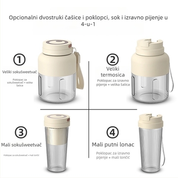 Bežični prenosni sokovnik u čaši, ugrađena baterija, kapacitet 601-800 ml, snaga 200 W, brzina 18001-20000 rpm