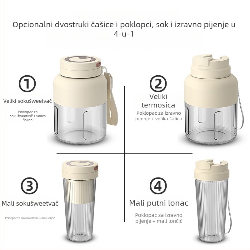 Bežični prenosni sokovnik u čaši, ugrađena baterija, kapacitet 601-800 ml, snaga 200 W, brzina 18001-20000 rpm