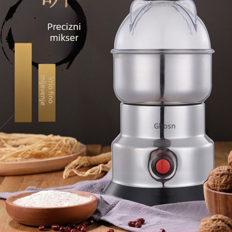 Stroj od nehrđajućeg čelika za suho mljevenje praha bilja i žitarica, kapacitet 200 ml, 250 W, 111–240 V, 4 oštrice, 20.000–29.999 okretaja u minuti