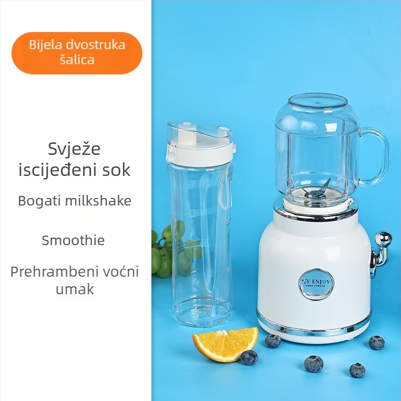 Retro sokovnik s dvostrukim čašama, kompaktni automatski, lako za čišćenje — 18000 rpm, 4 oštrice, PC prehrambena plastika unutarnja posuda, 401–600 ml, 220V