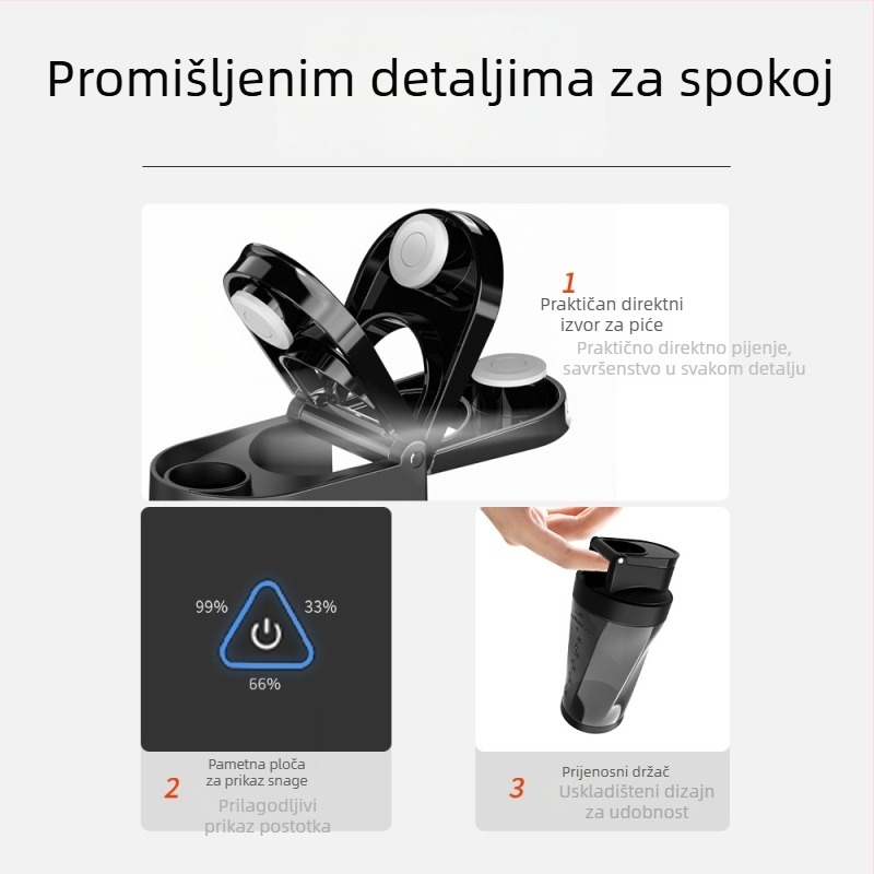 Prijenosna posuda za sok, 12V blender, 360W, 401–600 ml, Pet ili više oštrica, Ugrađena punjiva baterija