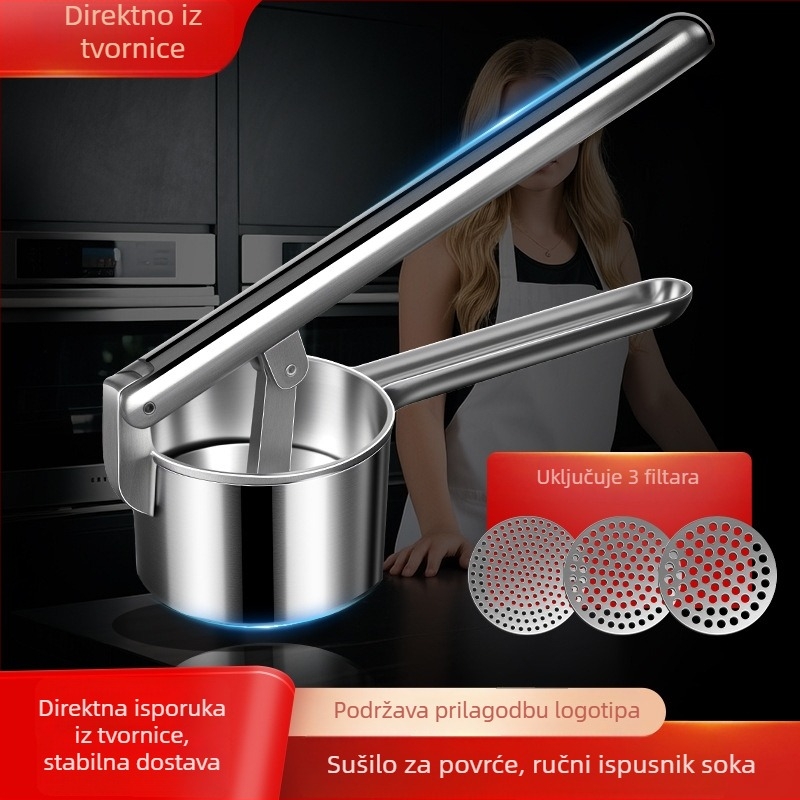 Chef ručni cijeđalica za limun, nar i povrće — aluminijska legura + 430 nehrđajući čelik; moderan minimalistički stil; nije električno.