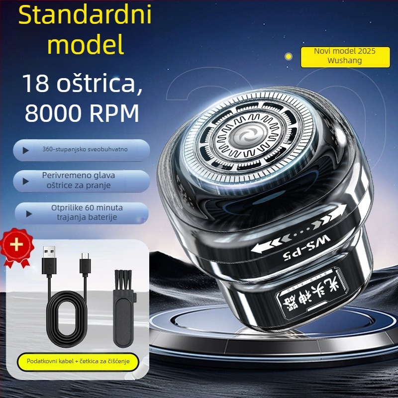 Muški električni strojek za samobrijanje, bez četkastog motora, oštrica od nehrđajućeg čelika, dvostruki način napajanja