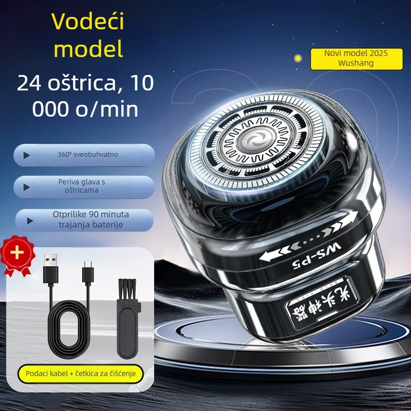Muški električni strojek za samobrijanje, bez četkastog motora, oštrica od nehrđajućeg čelika, dvostruki način napajanja