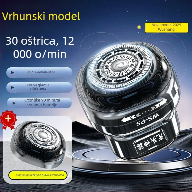 Muški električni strojek za samobrijanje, bez četkastog motora, oštrica od nehrđajućeg čelika, dvostruki način napajanja