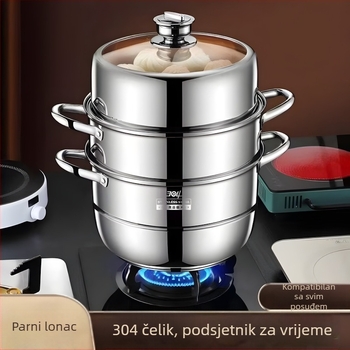 Parni lonac od 304 nehrđajućeg čelika, novog dizajna, trostruki sloj, višenamjenski kućni parni lonac, kompatibilan s indukcijskim pločama i plinskim štednjacima
