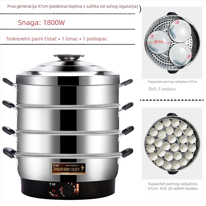 Električni parni lonac s tri sloja, nehrđajući čelik, kapacitet 10 L+, mehaničko upravljanje