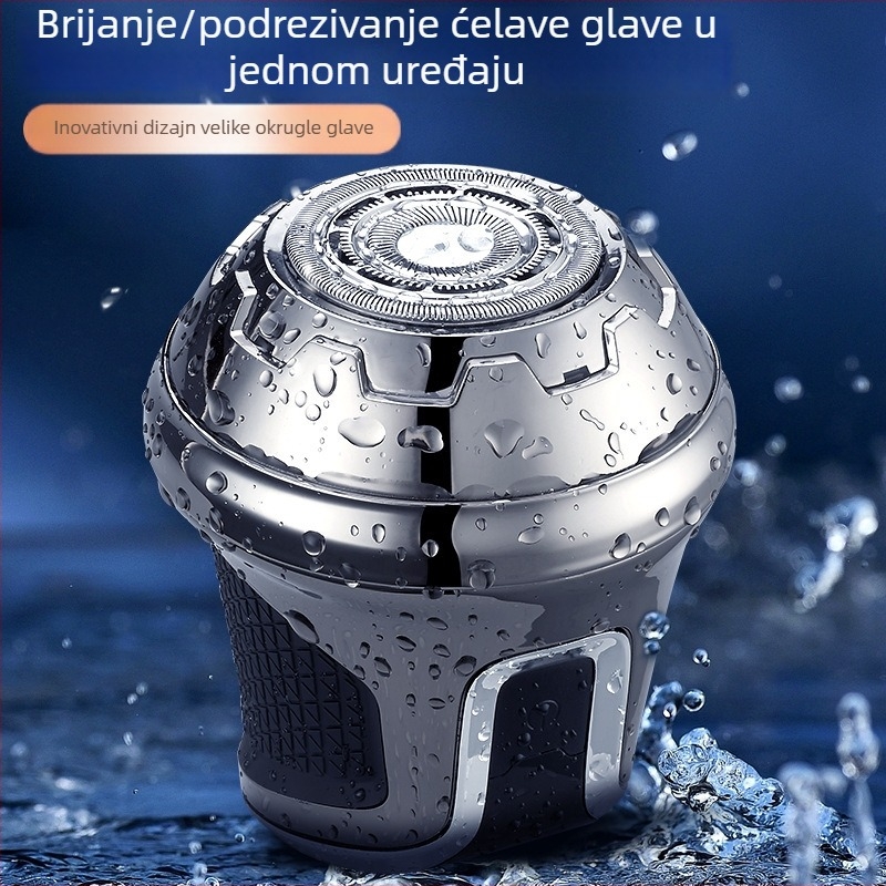 Bežični trimer za glavu s rotirajućim nožem od nehrđajućeg čelika, ugrađena baterija 500–800 mAh, motor s četkicama, radno vrijeme 3–6 sati