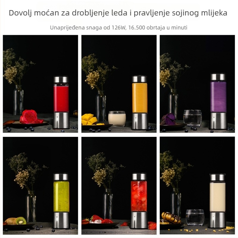 Čaša za cijeđenje od nehrđajućeg čelika s ugrađenom baterijom, 200W, kapacitet 401-600 ml, brzina 15001-18000 rpm, više od pet oštrica