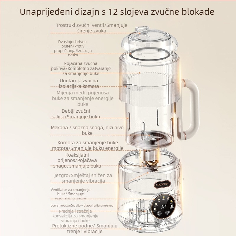 Westco YEK-DJ07E Stroj za sojino mlijeko s staklenim tijelom, 800W, 1.2L Kapacitet, Grijanje, Automatsko čišćenje