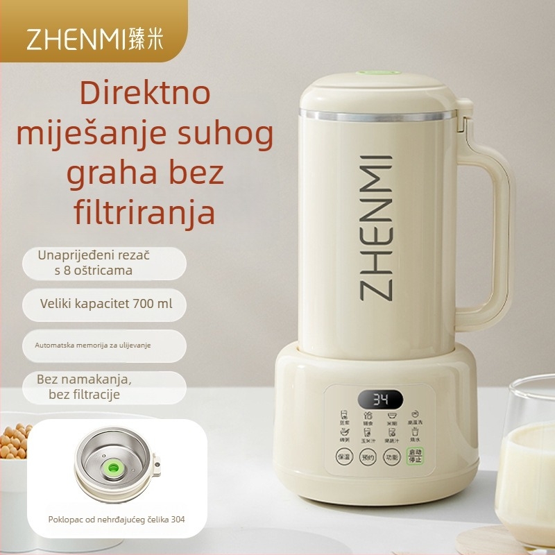 Zhenmi ZMPB-308 Stroj za sojino mlijeko s tehnologijom lomljenja stijene, kućna automatska bez kuhanja, tiši rad, kapacitet 1 L, automatsko čišćenje