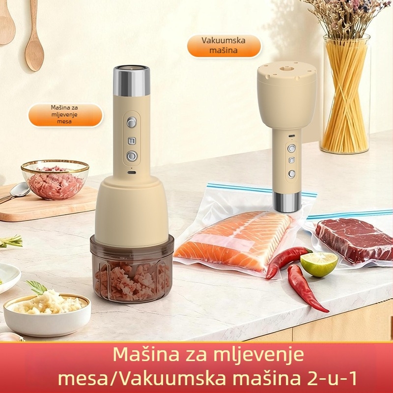 2-u-1 mljevačmesa i vakuumski zatvarač, električni blender za mljeveno meso, pastu od češnjaka i ljutu papriku, sve u jednom uređaju
