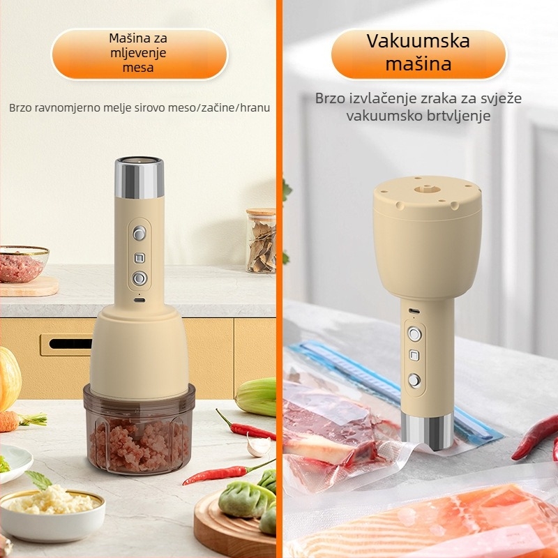 2-u-1 mljevačmesa i vakuumski zatvarač, električni blender za mljeveno meso, pastu od češnjaka i ljutu papriku, sve u jednom uređaju