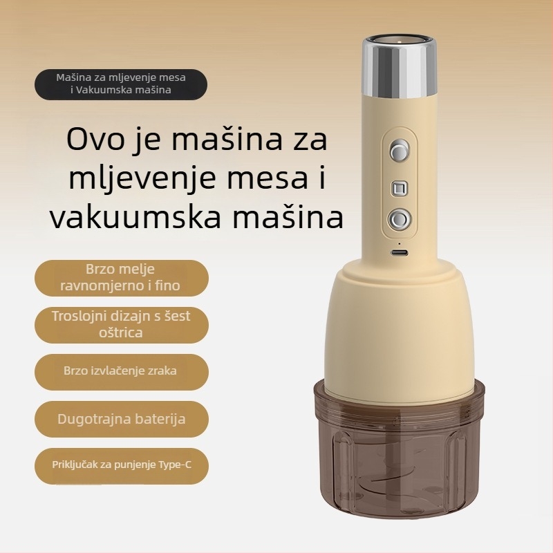 2-u-1 mljevačmesa i vakuumski zatvarač, električni blender za mljeveno meso, pastu od češnjaka i ljutu papriku, sve u jednom uređaju