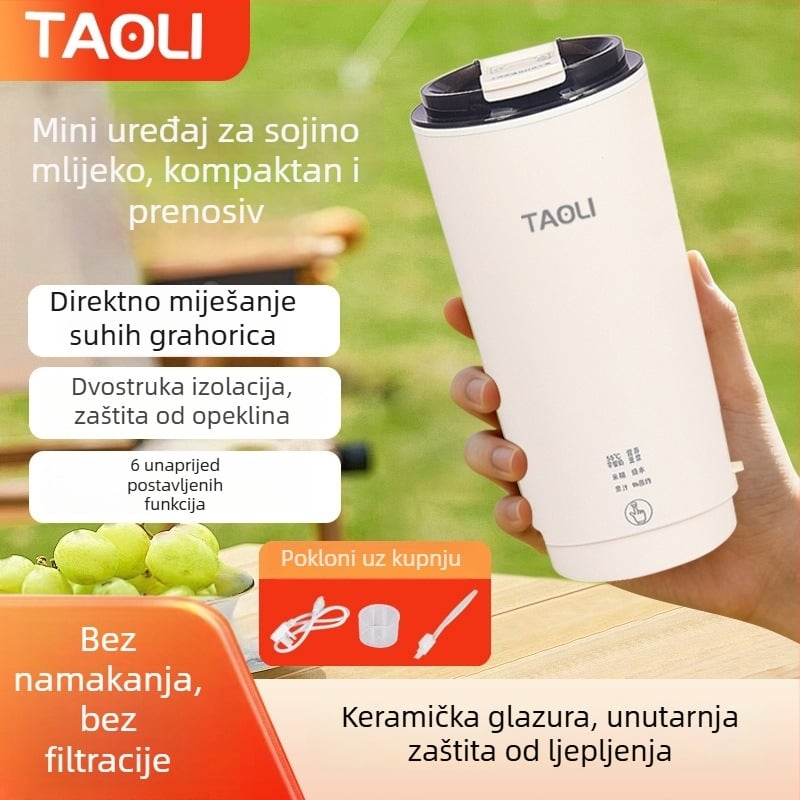 Prijenosna mašina za sojino mlijeko i dječju hranu, 300 ml – Model 301, Nehrđajuće čelično kućište, mljevenje bez mrežice, grijanje kućištem, 300W