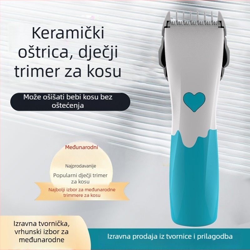 Električni frizerski kliješ s keramičkom oštricom, odvojiva i periva glava za rezanje, punjivi, četkasti motor, ugrađena baterija 1200–2000 mAh, trajanje rada 1–3 sata