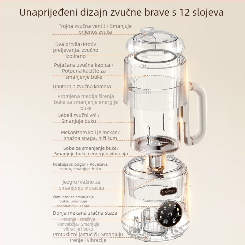 Stroj za sojino mlijeko s grijanjem donje ploče, automatsko čišćenje, 800 W, kapacitet iznad 1,2 L, pogodan za 3–5 porcija