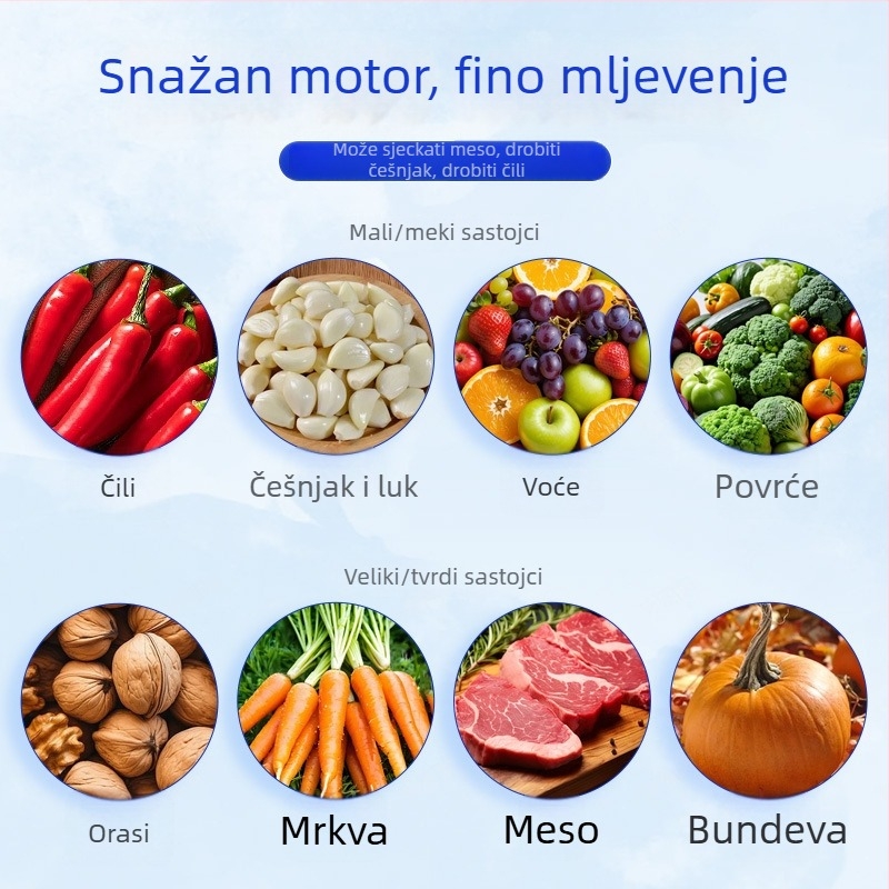 Kućni mlin za meso od nehrđajućeg čelika, 4 noža, visoke snage, kuhinjski mlin