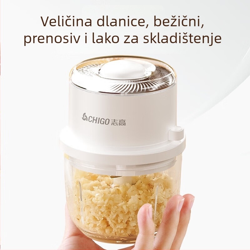 Električna presa za češnjak, bežična, prijenosna, staklena posuda, 4 oštrice, ≤36V, <10 000 rpm