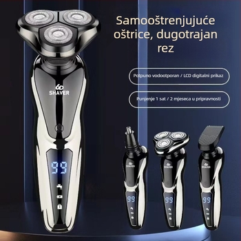 Električni brijač s jednom rotirajućom glavom, USB punjenje, 60+ minuta rada, bez četkastog motora, mokro i suho korištenje