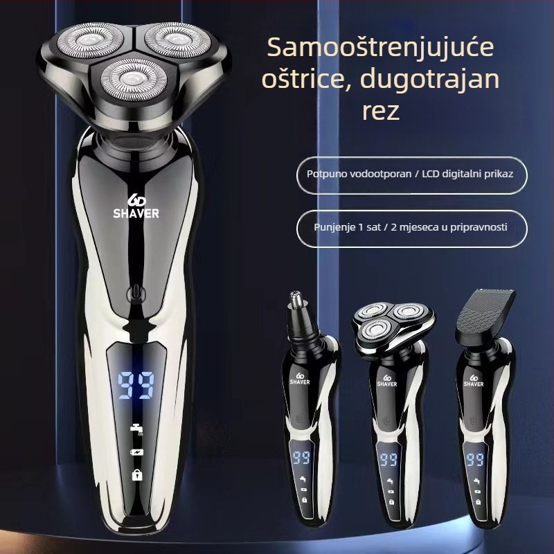 Električni brijač s jednom rotirajućom glavom, USB punjenje, 60+ minuta rada, bez četkastog motora, mokro i suho korištenje